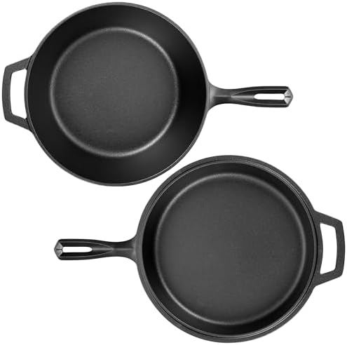 VORRINGARD Pre-seasoned Cast Iron Double Dutch Oven Pot with Skillet Lid, for Bread Baking, Outdoor, Campfire Cooking, 3 Quart - Image 5