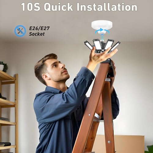 Garage Light 4 Pack - 240W 24000LM 6500K Garage Lights Ceiling LED with 8+1 Deformable Panels, E26/E27 Screw Socket in LED Shop Light for Workshop, Basement, Gym, Barn, Warehouse etc Bay Lighting - Image 6
