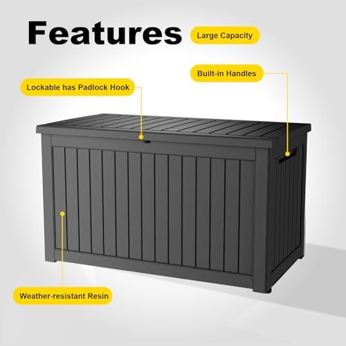 280 Gallon Outdoor Storage Box, Large Resin Deck Box for Patio Cushions, Garden Tools, Pool Accessories, Waterproof and Lockable Design, Storage Bench for Backyard & Deck(Black) - Image 3