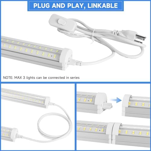 Phiwicsh 8FT U Shape 125W Integrated Tube Bright LED Light, 6500K Clear White, 20000LM - Flush Mount/Hanging Linkable LED Ceiling Lights for Garage, Plug&Play, 6 Pack - Image 5