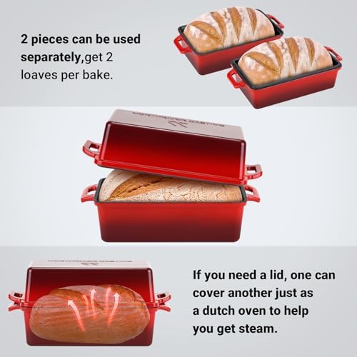 Northriver Casting 9x5 Inch Enameled Cast Iron Bread Loaf Pan with Lid, Perfect Sourdough Baking Pans | Even Heat Distribution for Homemade Bread, Cake, Meatloaf，2 Piece set，Red - Image 3