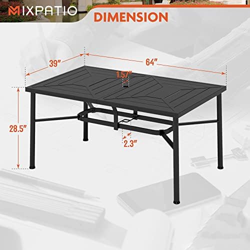 MIXPATIO Patio Table for 6, 64" Black Metal Dining Table w/Umbrella Hole - Image 3