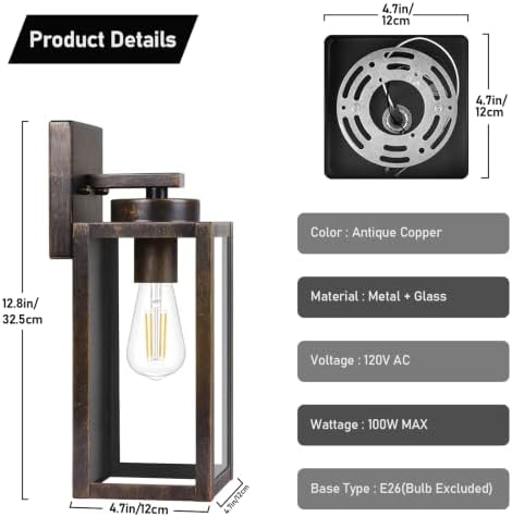 BesLowe Outdoor Wall Light Fixtures, Outside Porch Lights, Antique Copper - Image 7