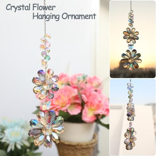 Crystal Flower Suncatcher Hanging Ornament, Rainbow Maker Window Sun Catcher Indoor Outdoor Patio Garden Decor (Deep Multicolor) - Image 4