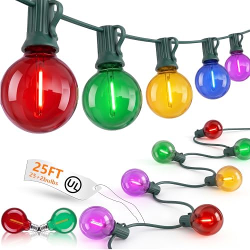25FT G40 LED Multicolor Outdoor String Lights, 25 Shatterproof Globe Bulbs by Goothy