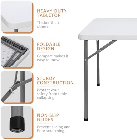 SUPER DEAL 33 Inch Folding Card Table, Indoor Outdoor Portable Plastic Kitchen or Camping Picnic Party Wedding Event Table, White - Image 5