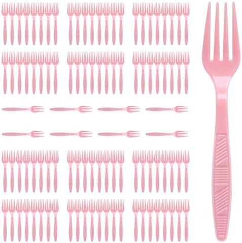 Pink Plastic Forks Heavy Duty, Disposable Party Supplies 104 PCS by FUEVING