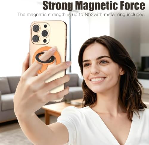 Magnetic Phone Ring for MagSafe Dual-Sided Magnetic Phone Grip Magnet Phone Stand Grip Compatible with iPhone 17/16/15/14/13 Pro Max Plus Mag Safe Accessory for Car Mounts (Orange) - Image 2