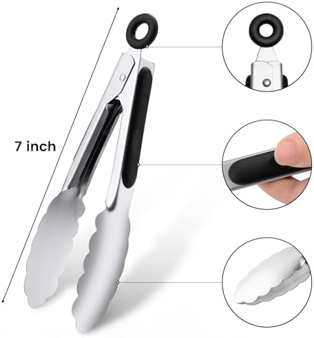 7-Inch Stainless Steel Kitchen Tongs Set, for Cooking Serving (7", 3PCS) - Image 2