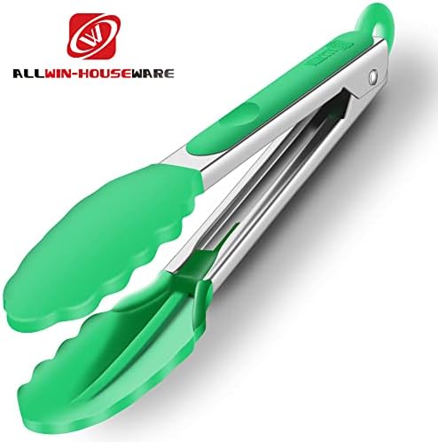 2 Pack Silicone Kitchen Tongs, 9 & 12 Inch, Stainless Steel, Dark Green - Image 5