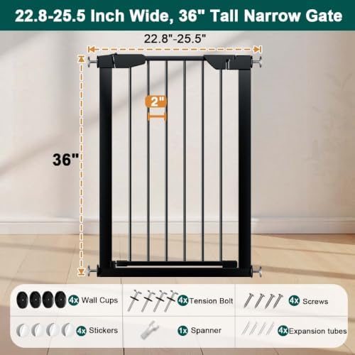Fairy Baby 36" Tall Narrow Baby Gate 22.8"-25.5" Wide for Small Doorways - Image 2