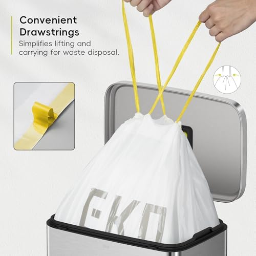 EKO 13 Gallon / 40-60 Liter, 60 Count Drawstring Trash Bags, Extra-Strong Unscented Garbage Bags, Easy-Dispense Roll for Kitchen & Household Use, Leak-Resistant, Code F, White - Image 5