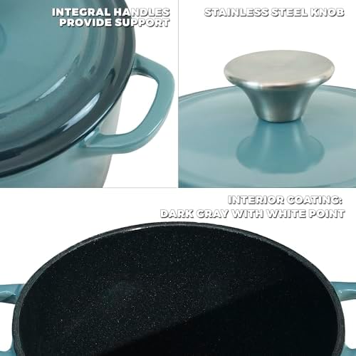 Flavehc Dutch Oven Pot with Lid 1.8 Qt Cast Iron Dutch Oven for Bread Baking, Slateblue Enameled Cast Iron Rice Pot, Small Deep Dutch Oven for Rice, Beans & Side Dishes - Image 2