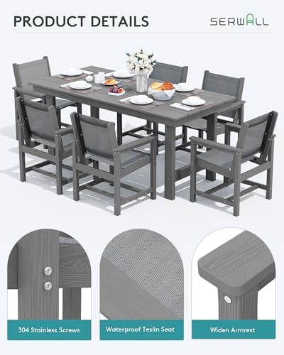 SERWALL 5 Pcs HDPE Patio Dining Set, HDPE Dining Set for 4, Gray - Image 6
