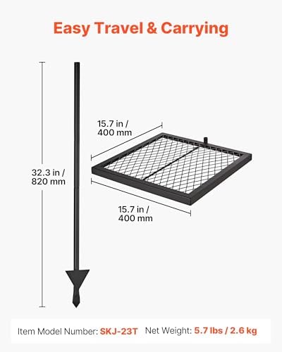 VEVOR Heavy Duty Swivel Campfire Grill, 16" Portable Camping Grill Grate, Sturdy Steel BBQ Mesh, 360° Height Adjustable Over Fire Pit Equipment with Carrying Bag, for Outdoor Open Flame Cooking - Image 2