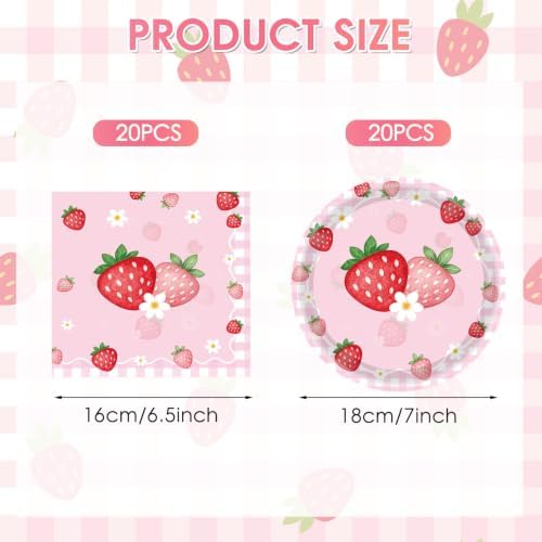40PCS Strawberry Birthday Decorations Disposable Pink Berry Birthday Dessert Plates and Napkins for Berry Sweet Baby Shower Strawberry Themed Birthday Party Decorations, Serves 20 - Image 2