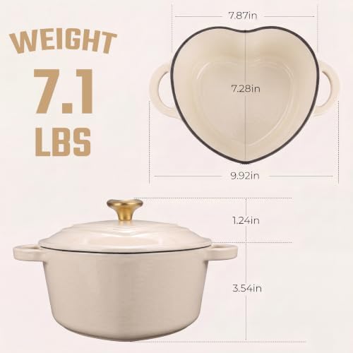 Heart Shaped Dutch Oven 2 Qt, Enameled Cast Iron Pot (White) - Image 7