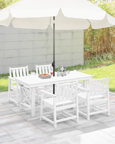 HDPE Patio Dining Set, 5-Piece Outdoor Table and Chairs with Umbrella Hole, Modern Outdoor Dining Set for 4, HDPE Outdoor Patio Furniture Dining Sets for Deck, Poolside, Porch, Pearl - Image 2