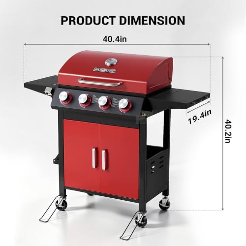 HUGROVE Upgraded 4-Burner Propane Gas Grill for Outdoor Cooking Red - Image 2