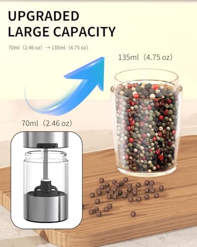 CIRCLE JOY Rechargeable Salt and Pepper Grinder Set Gravity Electric Salt and Pepper Grinder Set, LED Light, Adjustable Coarseness, for Home Kitchen BBQ, Black & White - Image 6
