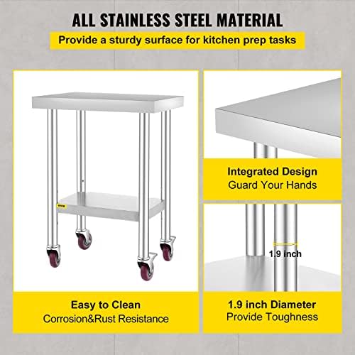 Mophorn 24x18x34 Inch Stainless Steel Work Table 3-Stage Adjustable Shelf with 4 Wheels Heavy Duty Commercial Food Prep Worktable with Brake for Kitchen Prep Work - Image 3