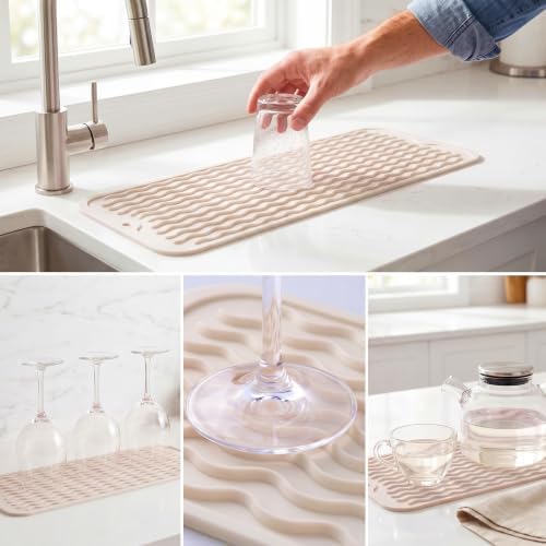 MicoYang Silicone Dish Drying Mat for Multiple Usage,Easy clean,Eco-friendly,Heat-resistant Silicone Mat for Kitchen Counter,Sink,Bar,Bottle,or Cup Tapioca M 17 inches x 6 inches - Image 4