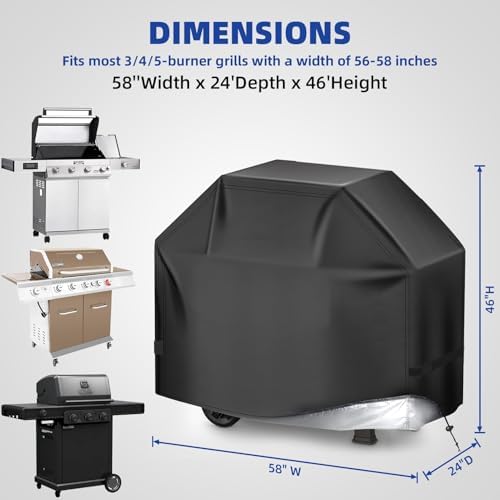 BBQ Gas Grill Cover for Outdoor, Anti-UV, Rip-Proof, 600D Oxford Fade Resistant Material, Barbecue Cover with Hook and Loop Straps & Adjustable Hem Drawstring (Black, 55”x23”x42”) - Image 5