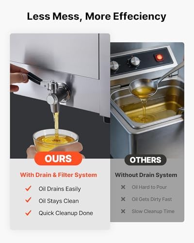 VEVOR Commercial Deep Fryer, Stainless Steel Countertop Fryer with Baskets & Lids, Temp Control, Overheat Protection, for Commercial Restaurant, Double Fryer with Oil Filtration-19 Qt - Image 5
