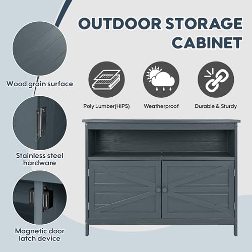 HIPS All-Weather Outdoor Storage Cabinet,Outdoor Sideboard with Magnetic Doors,3-Shelves Patio Storage Cabinet, Used for Garden,Buffet Cabinet,TV Stand, Bar Table,Balcony - Image 4