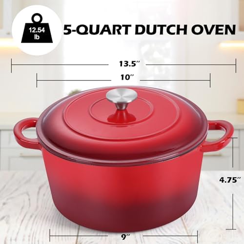 TeamFar 5Qt Dutch Oven, Enameled Cast Iron Dutch Oven with Lid&Dual Handles - Image 2