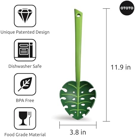 OTOTO Pasta Spoon - Spaghetti Spoon, Pasta Fork, Pasta Server, Monstera Ladle - Dishwasher Safe & Heat Resistant - Fun Kitchen Gadgets, Unique Gifts for Cooking (Jungle Spoon) - Image 2