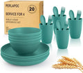 Wheat Straw Dinnerware Sets for 4, 20 PCS Unbreakable Lightweight Kids Plates and Bowls Sets, Dishwasher Microwave Safe Dinnerware Set, Perfect for Kitchen Dorm Camping Outdoor - Green by Perlapoc