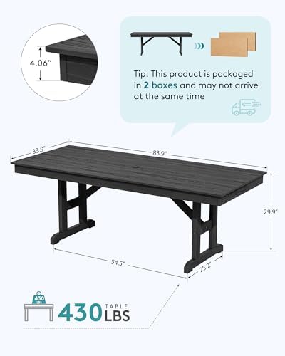 SERWALL Outdoor 84" HDPE Rectangular Dining Table for 6-8,All-Weather,Black - Image 2