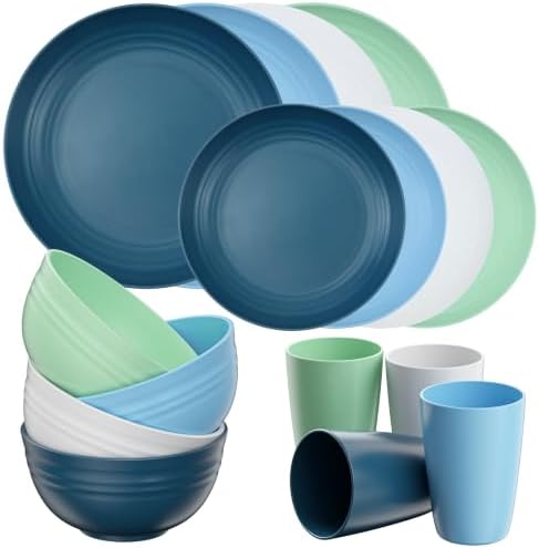 Quatish 16 Piece Plates and Bowl Set for 4, Dinnerware Dish Set for Kitchen by Quatish