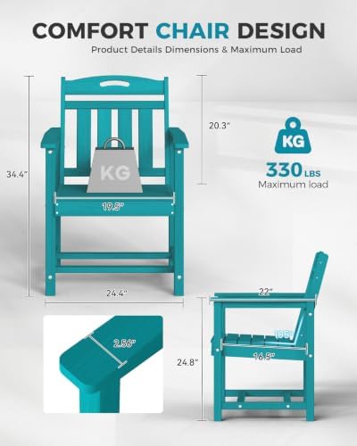 Ciokea HDPE Outdoor Patio Dining Chairs Set of 2, All-Weather, Lake Blue - Image 2