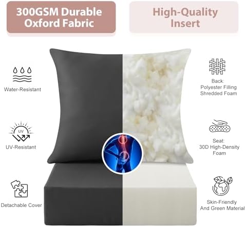 Outdoor Deep Seat Cushion Set, 24x24 Inch, Dark Grey, Set of 6 - Image 4