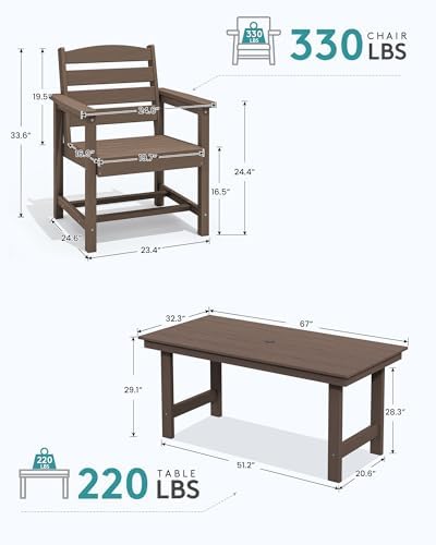 SERWALL Outdoor Dining Set, Patio Dining Set with Bench, Coffee - Image 5