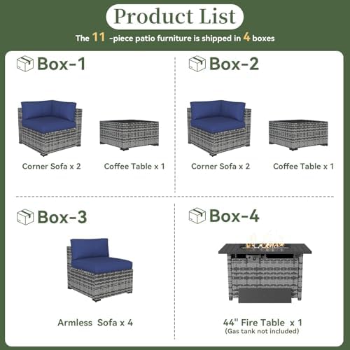 Aoxun 11 Piece Patio Furniture Set with 44" Fire Pit Table - Image 4