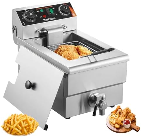 VEVOR Commercial Deep Fryer, 1500W Electric Countertop Fryer with Basket, 11.6Qt / 11L Stainless Steel Single Oil Fryer with Time & Temp Control, Overheat Protection, for Kitchen Restaurant Use by VEVOR