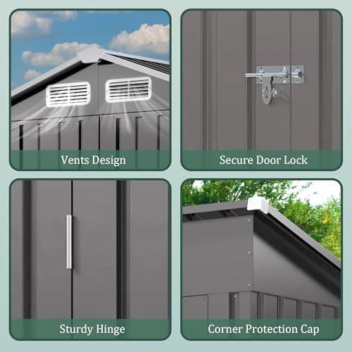 Outdoor Storage Shed 5x3x6FT Pitched Roof, Galvanized Steel Garden Shed with Lockable Door & Window, Waterproof Metal Tool Storage for Garden, Backyard, Patio, Lawn - Image 2