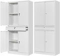 Letaya Metal Garage Storage Cabinet with Drawer,4 Door Tool Cabinet with Lock-2 Adjustable Shelves for Garage Home Office Utility Room (White) by LetayaMetalCabinets
