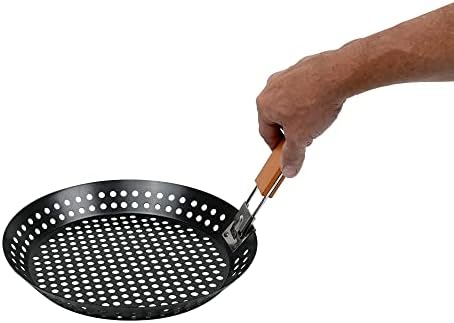 12" Non-Stick Grilling Skillet with Removable Handle - Large Grill Pan & Deep Fryer Strainer Basket for Seafood & Vegetables - Indoor & Outdoor BBQ Grill & Restaurant Use by Mr. Bar-B-Q 06750X - Image 6