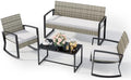 Ahomly 4 Piece Outdoor Furniture Set with Rocking Chairs, Light Grey by Ahomly
