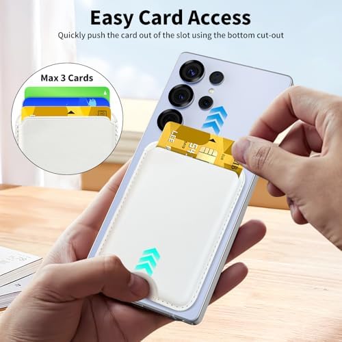 Magnetic Wallet for Samsung Galaxy S26 S25 S24 Series, Fold 8 Ultra with Magsafe Case, for iPhone 18-12 Series, RFID Blocking Leather Magnetic Card Holder | Holds 3 Cards | White - Image 3