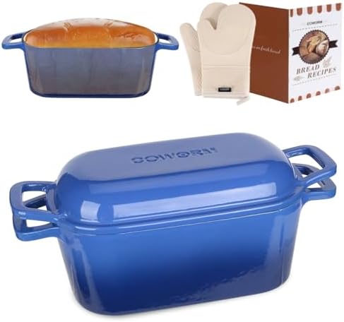 Enameled Dutch Oven for Sourdough Bread Baking, 3.6QT Oval Cast Iron Bread Pan with Lid by COWORM