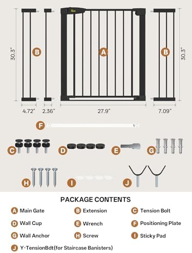 Baby Gate for Indoor Stairs & Doorways: Wide Expandable 27.9-42.1" Metal Safety Gate - Toddler Pets 30" Tall Dog Gate with Easy Install Pressure Mount Dual Lock & 2-Way Swing, Black. - Image 2