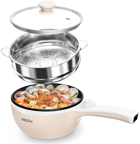 Dezin Electric Pot with Steamer, 1.5L Non-Stick Portable Hot Pot Electric by DEZIN