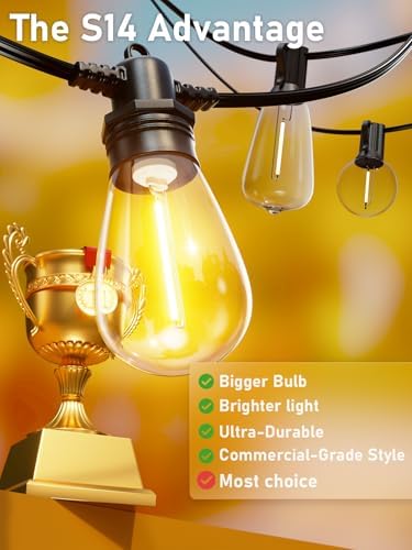 60FT LED Outdoor String Lights with 16+1 Edison Shatterproof Waterproof Bulbs, 2700K Commercial Grade Patio Lights, Heavy Duty Outside Hanging for Garden Porch Deck Decor - Image 3