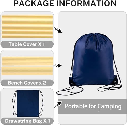 CAPSCEOLL Fitted Picnic Table Cover with Bench Covers 6ft - Yellow White - Image 4