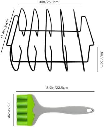 2 Rib Racks for Smoking with Large Silicone Basting Pastry Brushes for Cooking, 11in Black Grill Rack Non-Stick Porcelain-Coated Steel, Perfect for Grilling, Smoking, and Outdoor BBQ Set - Image 2